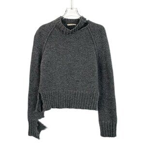 Céline Gray Wool Sweater With Distressed Hem & Sleeves Size S